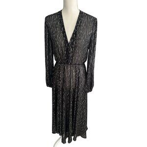 MAJE Black Sheet Metallic Long Sleeve Black Maxi Dress Size 40 / US Large